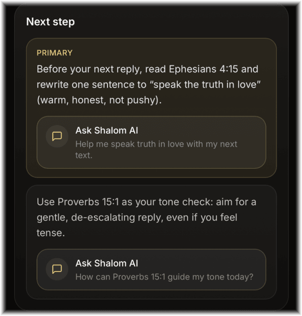 Next step cards from a Shalom Report