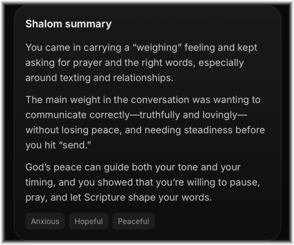 Resumen Shalom de una conversación reciente