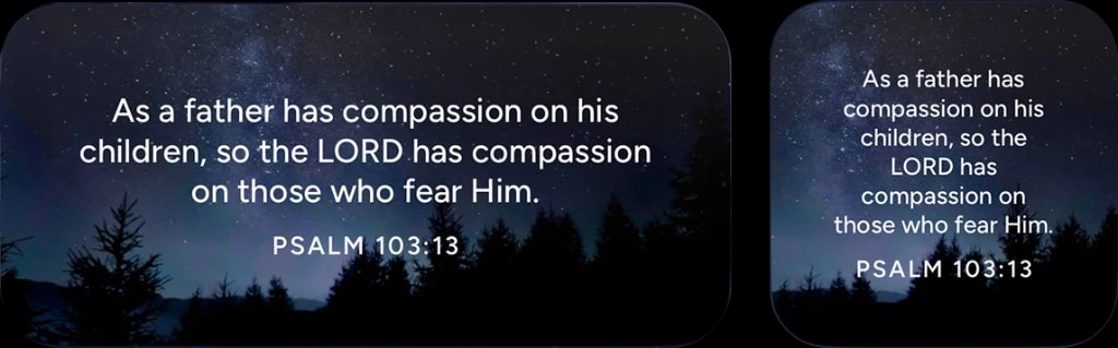 Home screen and lock screen widgets showing a daily Bible verse